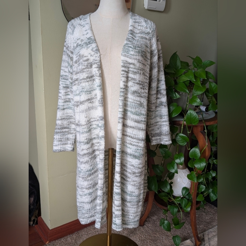 Lane Bryant Women's White Multicolor Size 14/16 Knit Sweater Open Cardigan